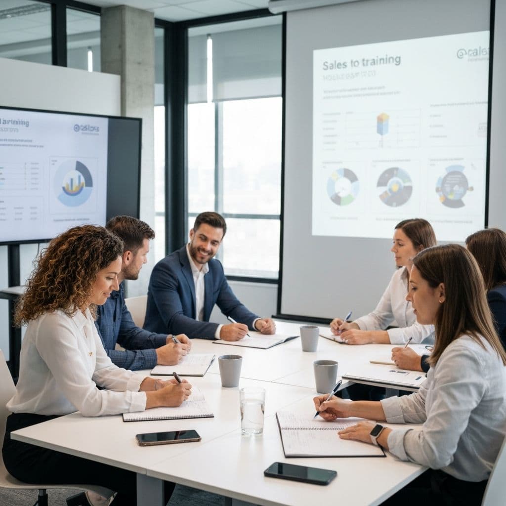 Andréa Borba conduzindo treinamento de vendas com equipe comercial